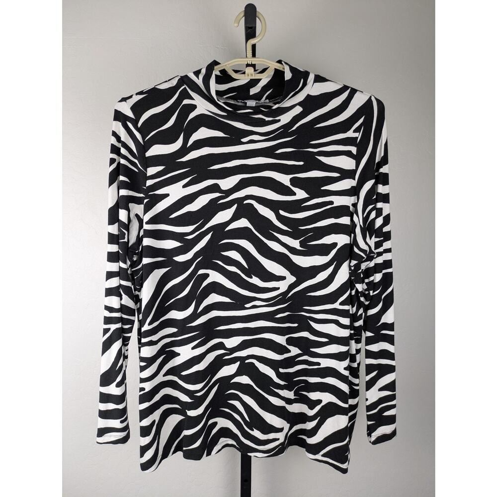 Chico's zebra print mock neck long sleeve top black ivory